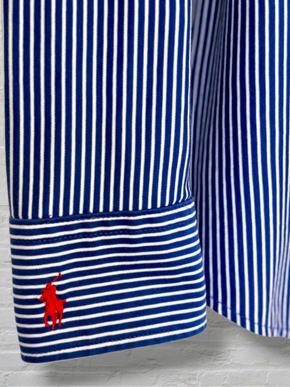 Polo Ralph Lauren Classic Fit Knit Dress Shirt Blue White Stripe Red Pony XL - Picture 2 of 14